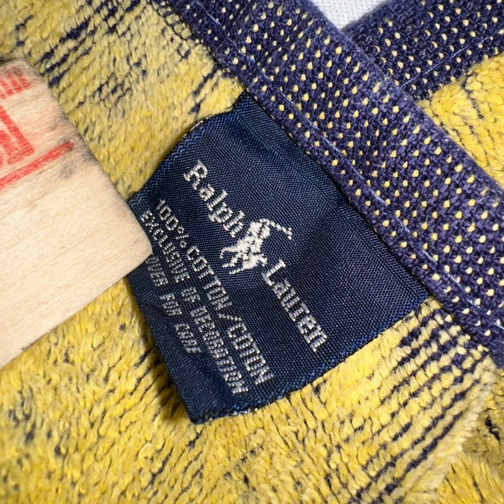 Vintage Polo Ralph Lauren Towel Beach Bath Navy Blue & Yellow Striped Spellout‎